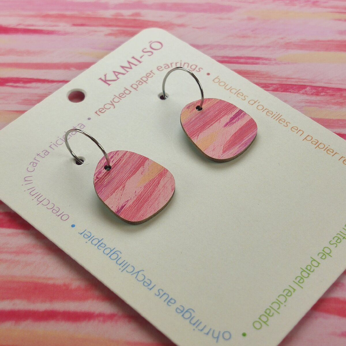 Mini Recycled Paper Earrings - Pink