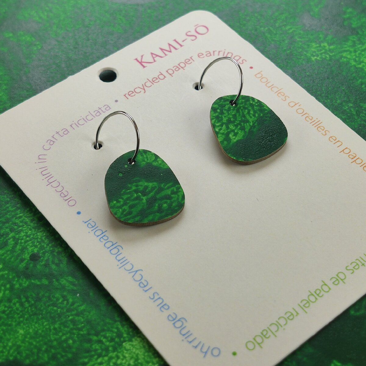 Square Recycled Paper Earrings - Green