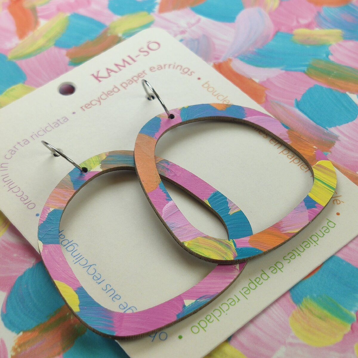Square Recycled Paper Earrings - Pink, Blue & Yellow
