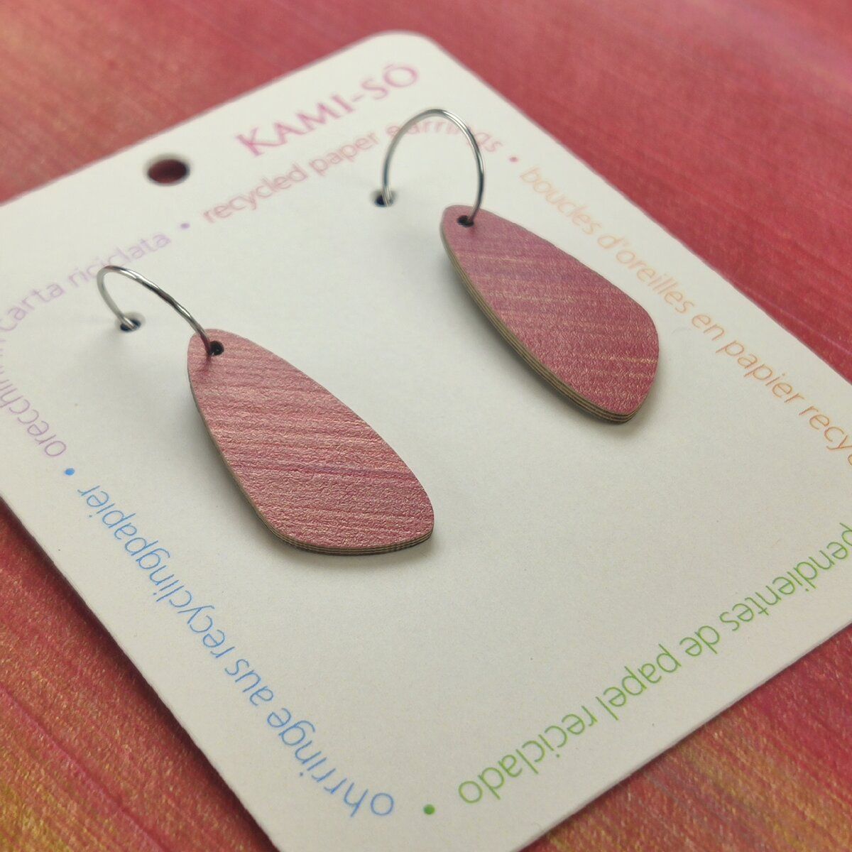 Oval Recycled Paper Earrings - Maroon & Gold