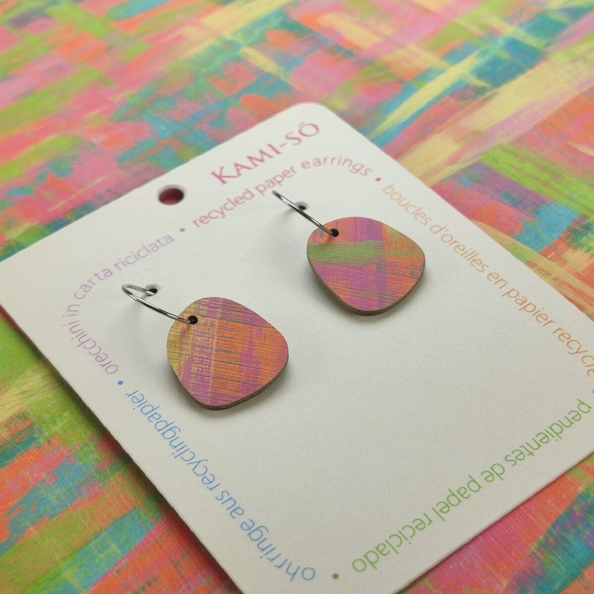 Square Recycled Paper Earrings - Multicolor
