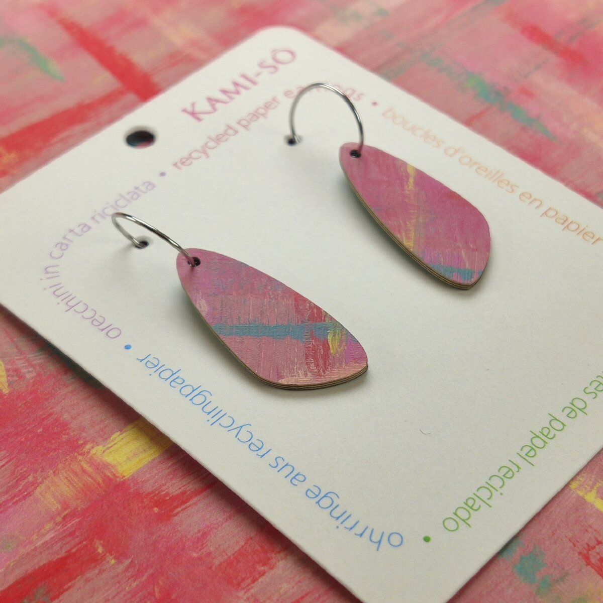 Oval Recycled Paper Earrings - Pink, Yellow, Red & Blue