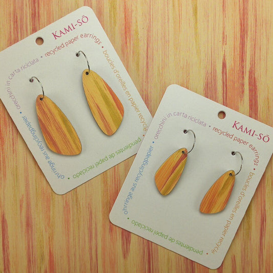 Oval Recycled Paper Earrings - Orange & Gold