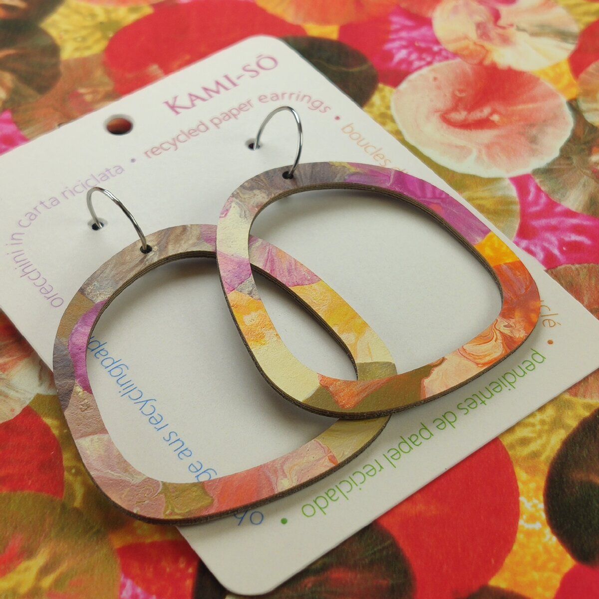 Square Recycled Paper Earrings - Fall Colors