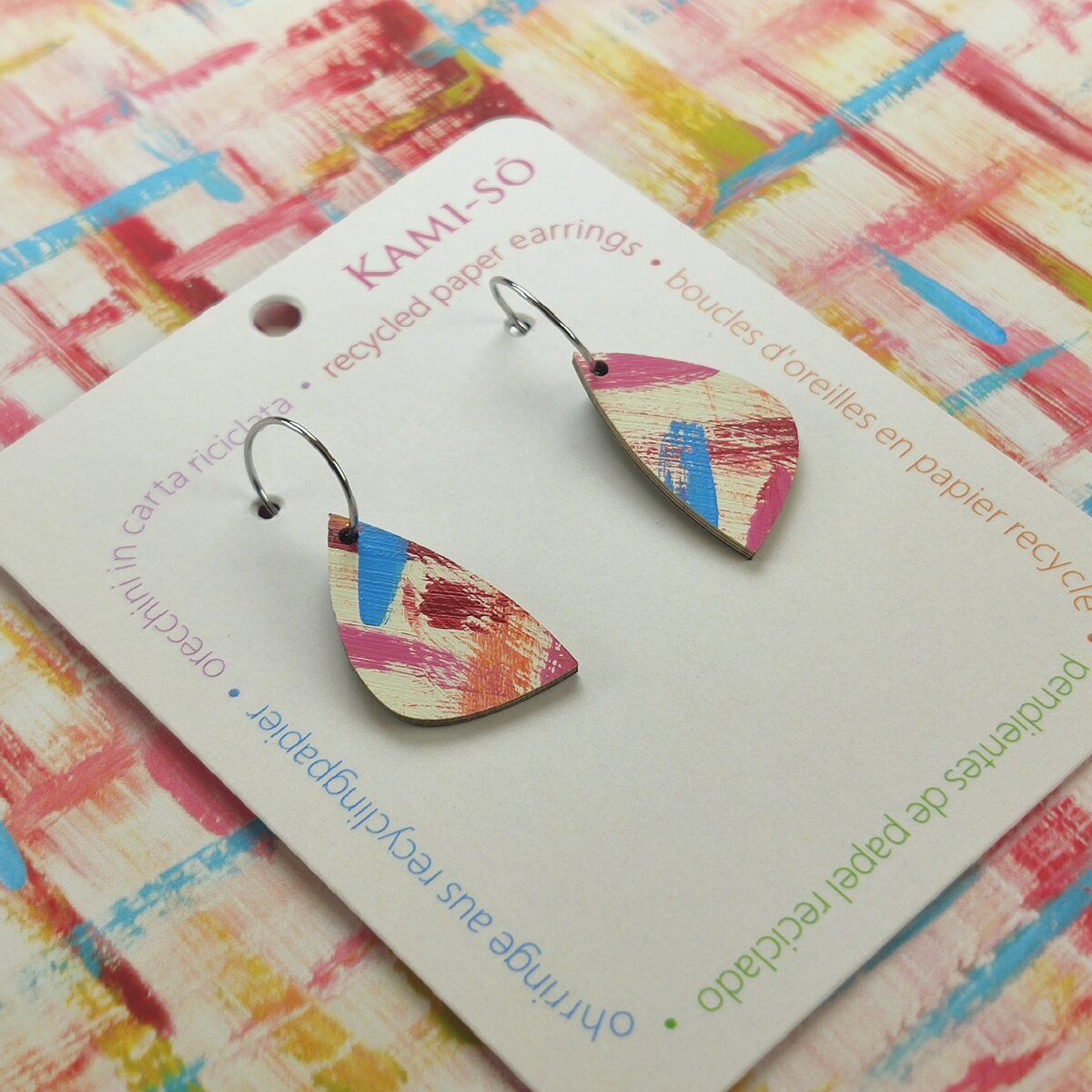 Mini Recycled Paper Earrings - Red, Blue, Pink & Yellow