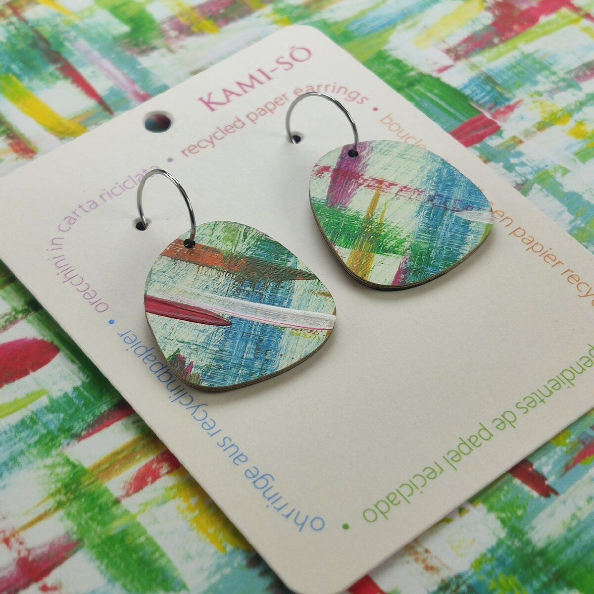 Square Recycled Paper Earrings - Multicolor