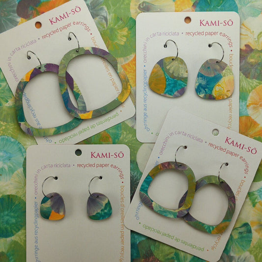 Square Recycled Paper Earrings - Teal, Orange & Lilac
