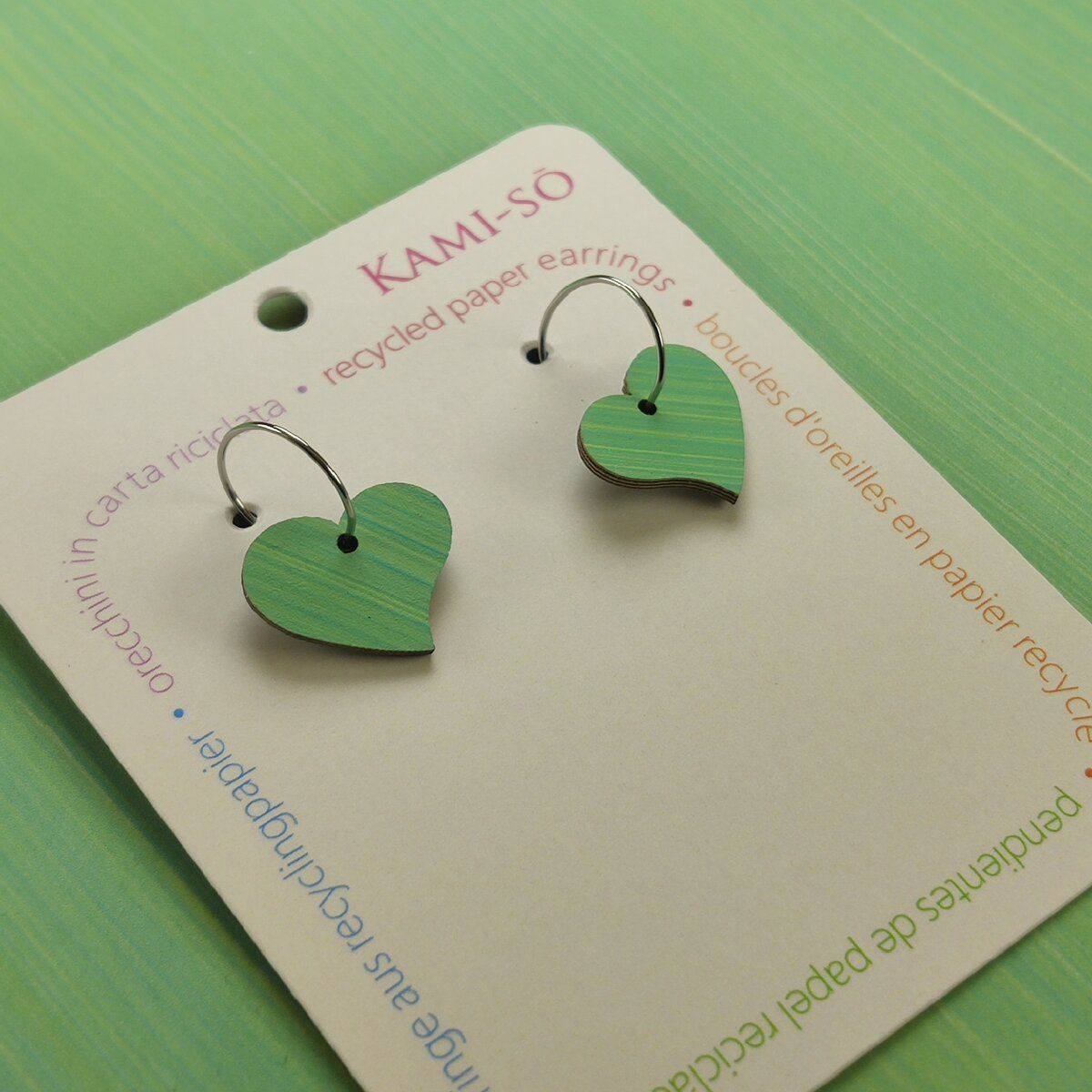 Heart Recycled Paper Earrings - Light Green