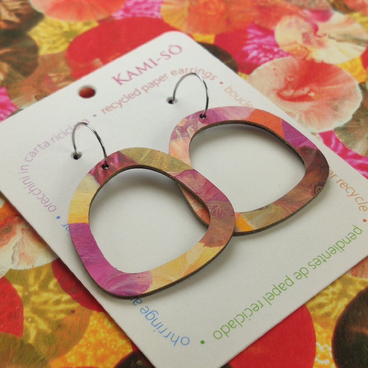 Square Recycled Paper Earrings - Fall Colors