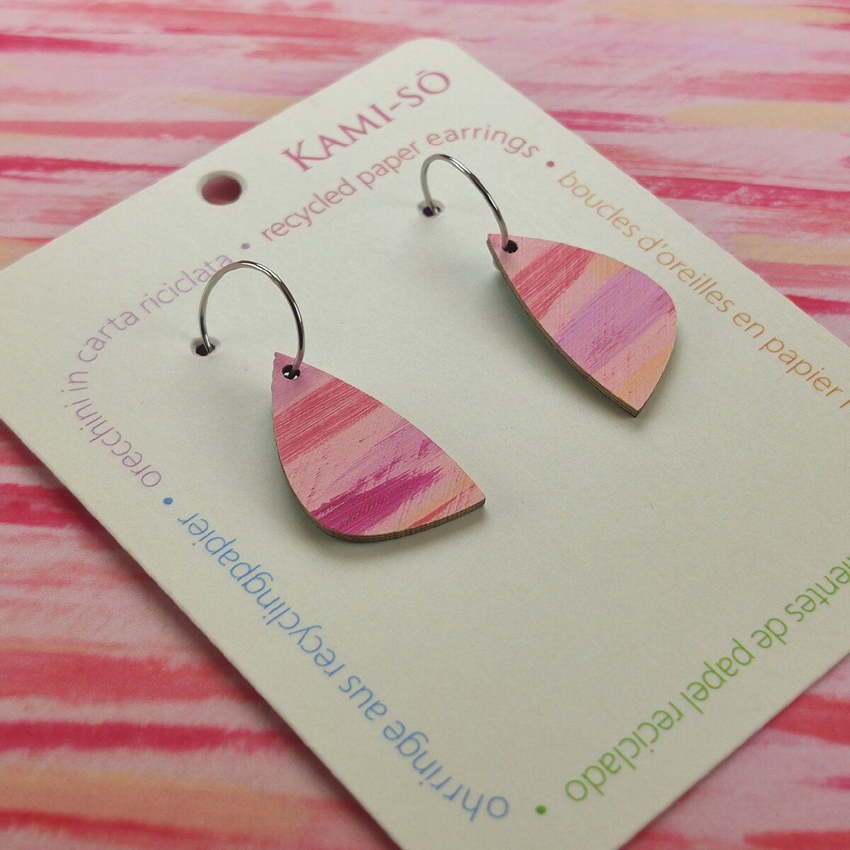 Mini Recycled Paper Earrings - Pink