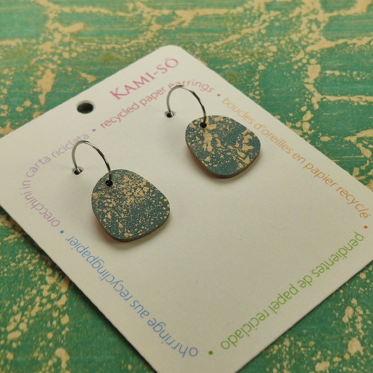 Square Recycled Paper Earrings - Blue & Gold