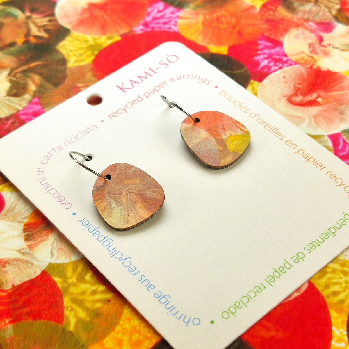 Square Recycled Paper Earrings - Fall Colors