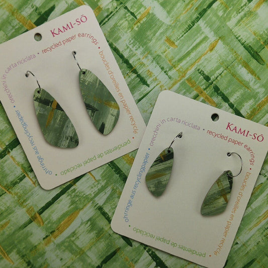 Oval Recycled Paper Earrings - Green & Gold