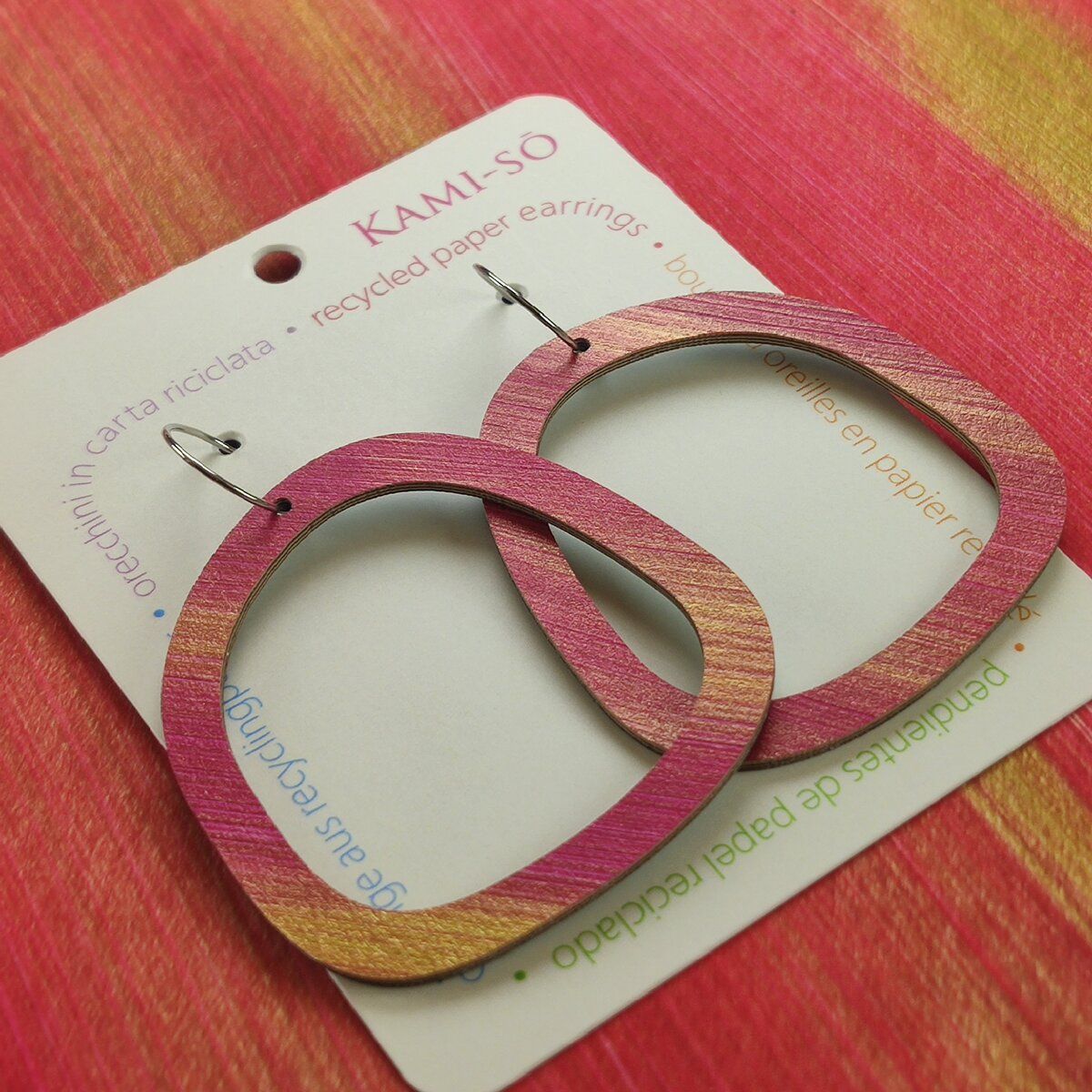 Square Recycled Paper Earrings - Magenta & Gold