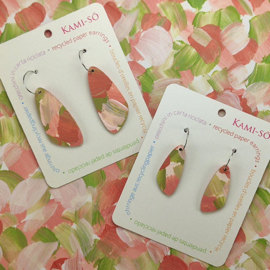 Oval Recycled Paper Earrings - Teracotta & Khaki
