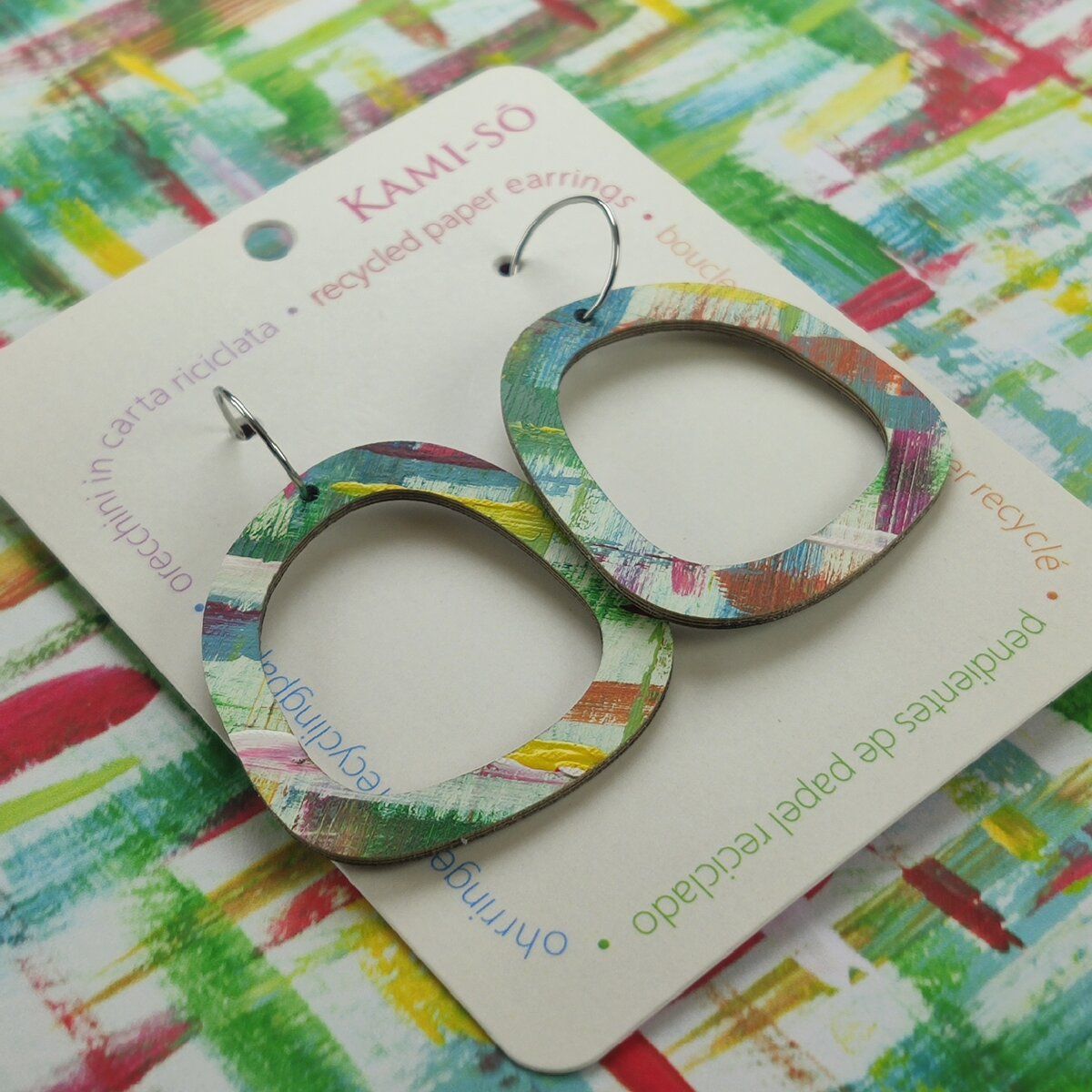Square Recycled Paper Earrings - Multicolor