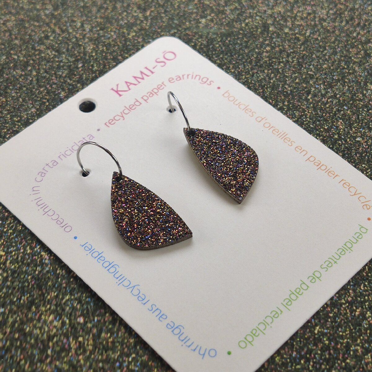 Mini Recycled Paper Earrings - Black Sparkle