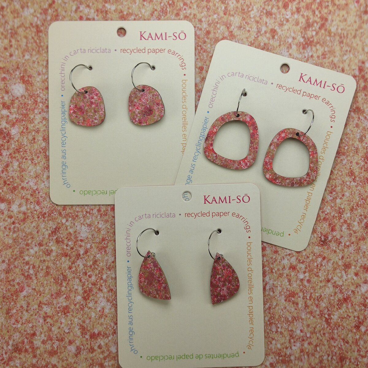 Mini Recycled Paper Earrings - Pink & Gold Speckle