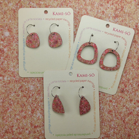 Mini Recycled Paper Earrings - Pink & Gold Speckle