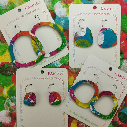 Square Recycled Paper Earrings - Multicolor