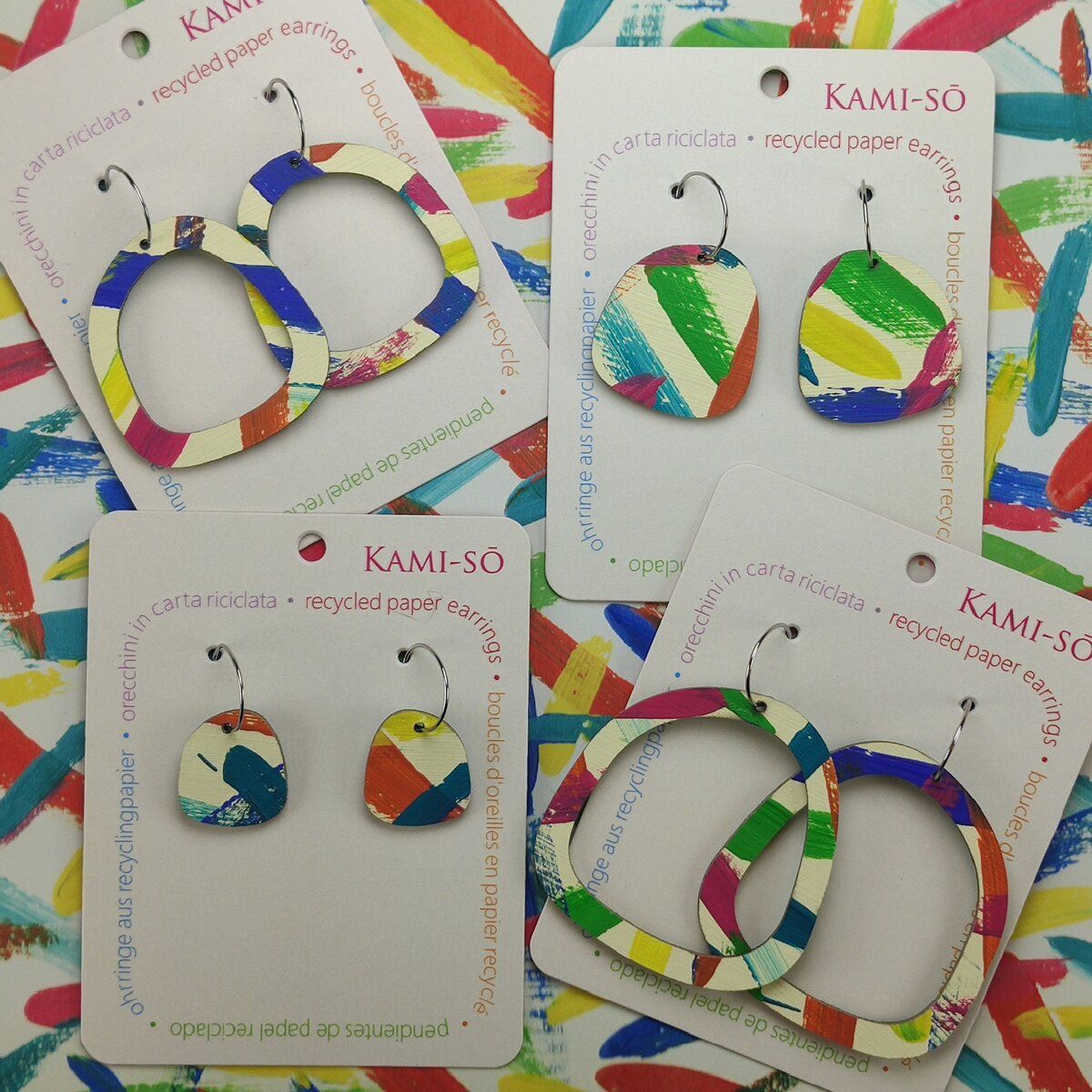 Square Recycled Paper Earrings - Multicolor