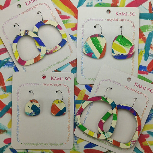 Square Recycled Paper Earrings - Multicolor