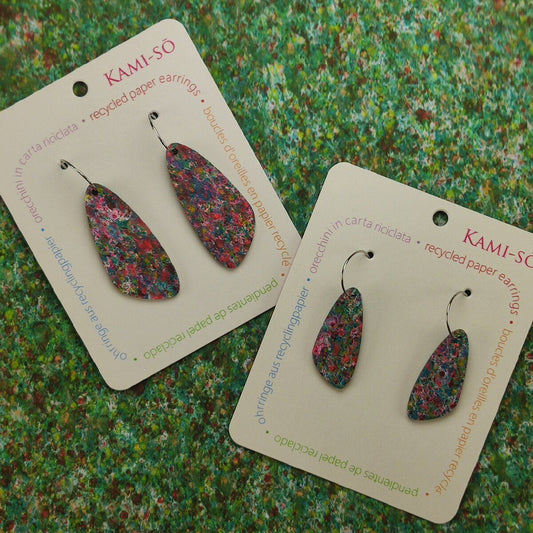 Oval Recycled Paper Earrings - Green & Pink Speckle