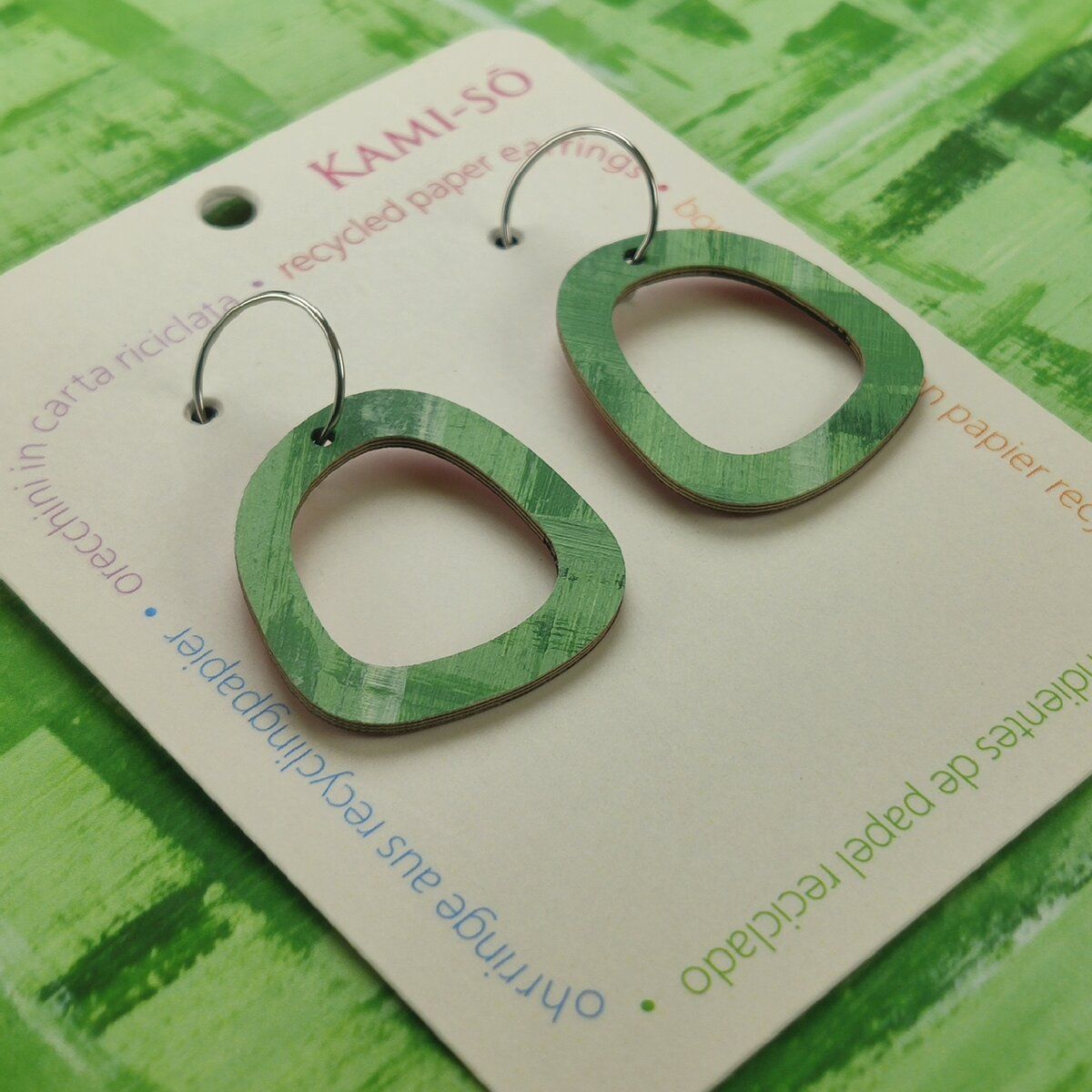 Mini Recycled Paper Earrings - Green