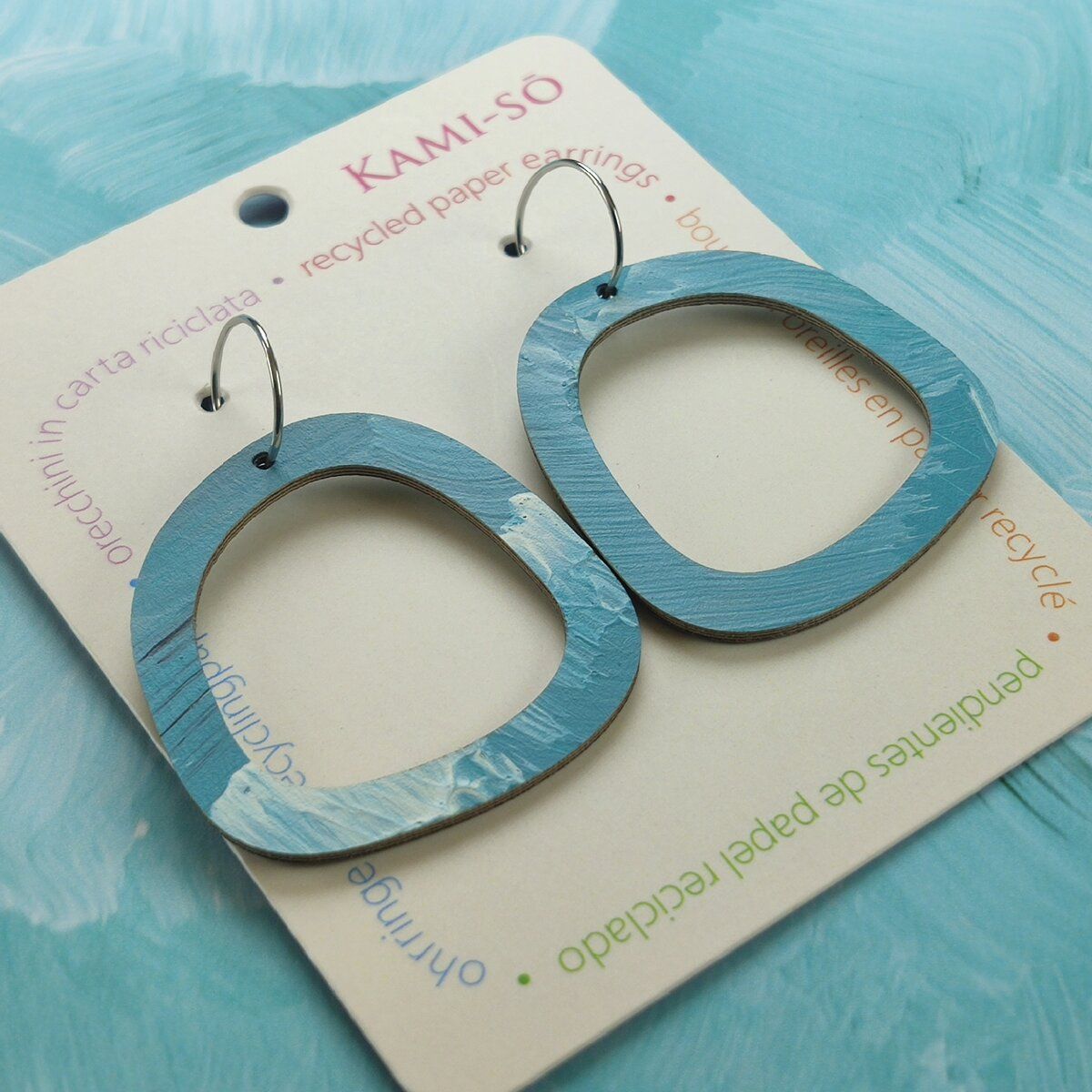 Square Recycled Paper Earrings - Light Blue