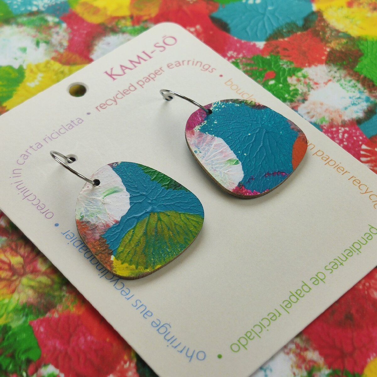 Square Recycled Paper Earrings - Multicolor