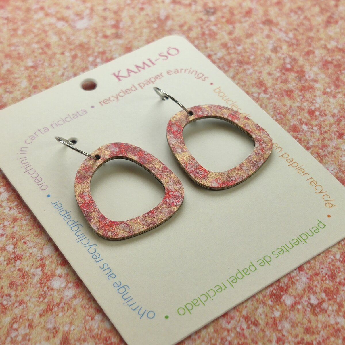 Mini Recycled Paper Earrings - Pink & Gold Speckle