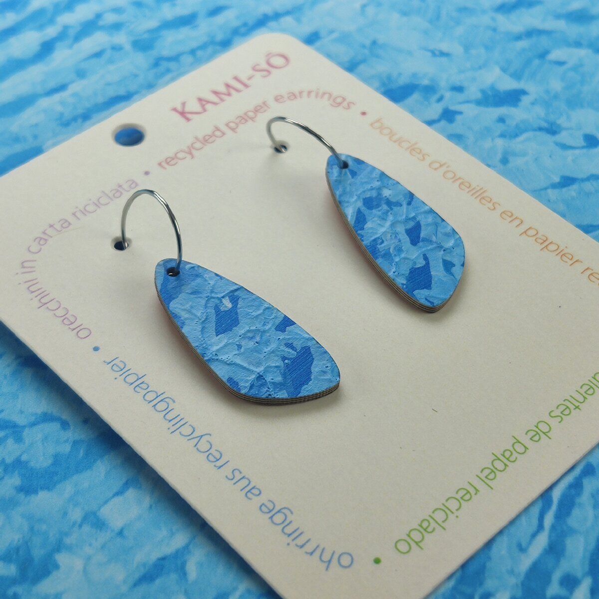 Oval Recycled Paper Earrings - Blue