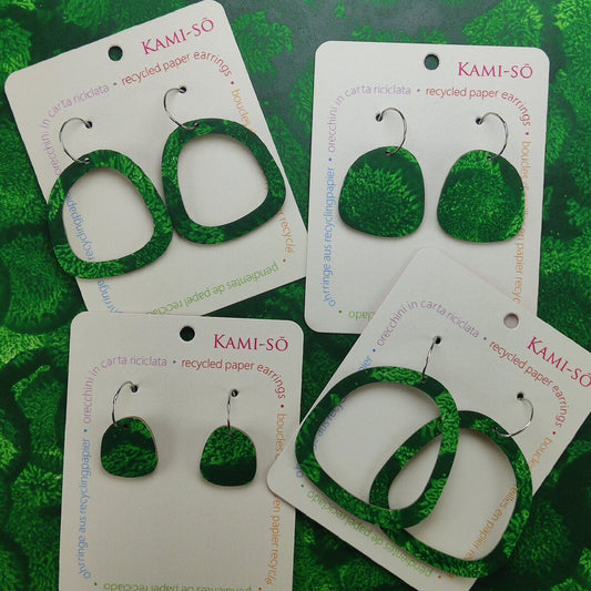 Square Recycled Paper Earrings - Green