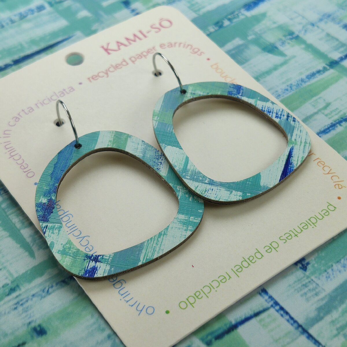 Square Recycled Paper Earrings - Blue & Green