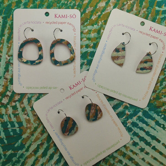 Mini Recycled Paper Earrings - Blue, Green & Cream