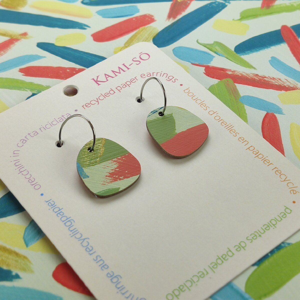 Square Recycled Paper Earrings - Mint, Yellow, Blue & Red