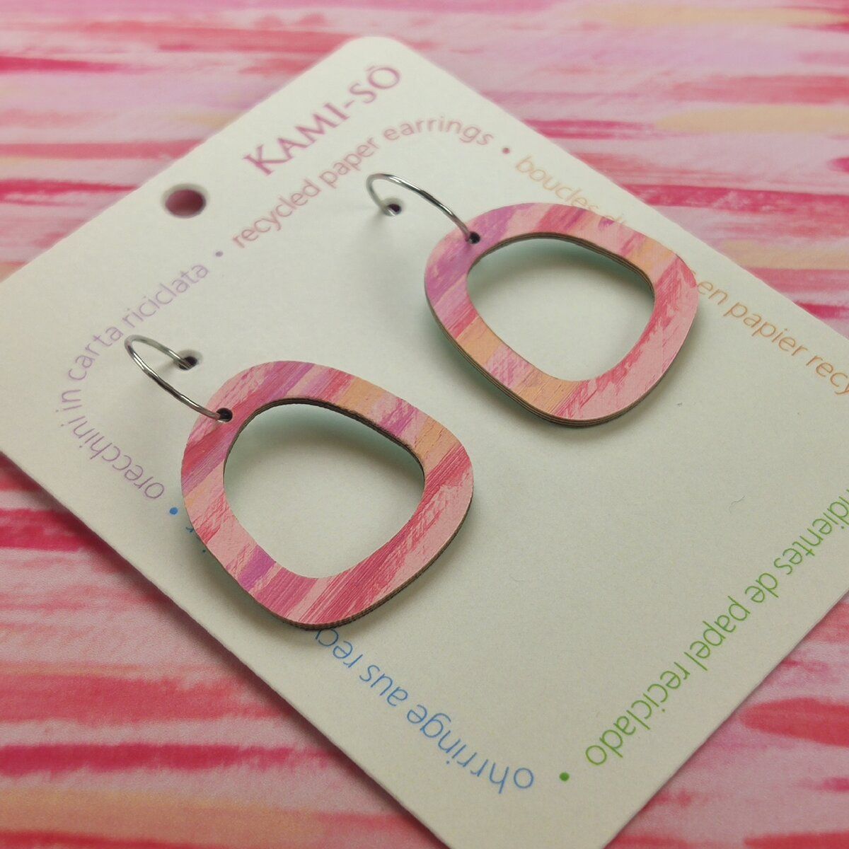 Mini Recycled Paper Earrings - Pink