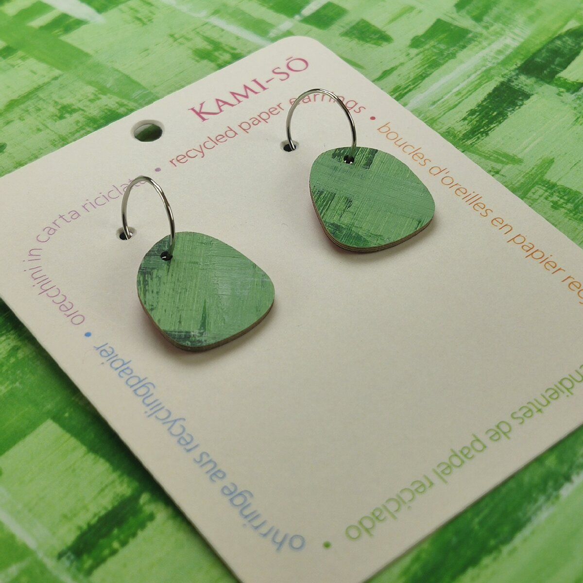 Mini Recycled Paper Earrings - Green