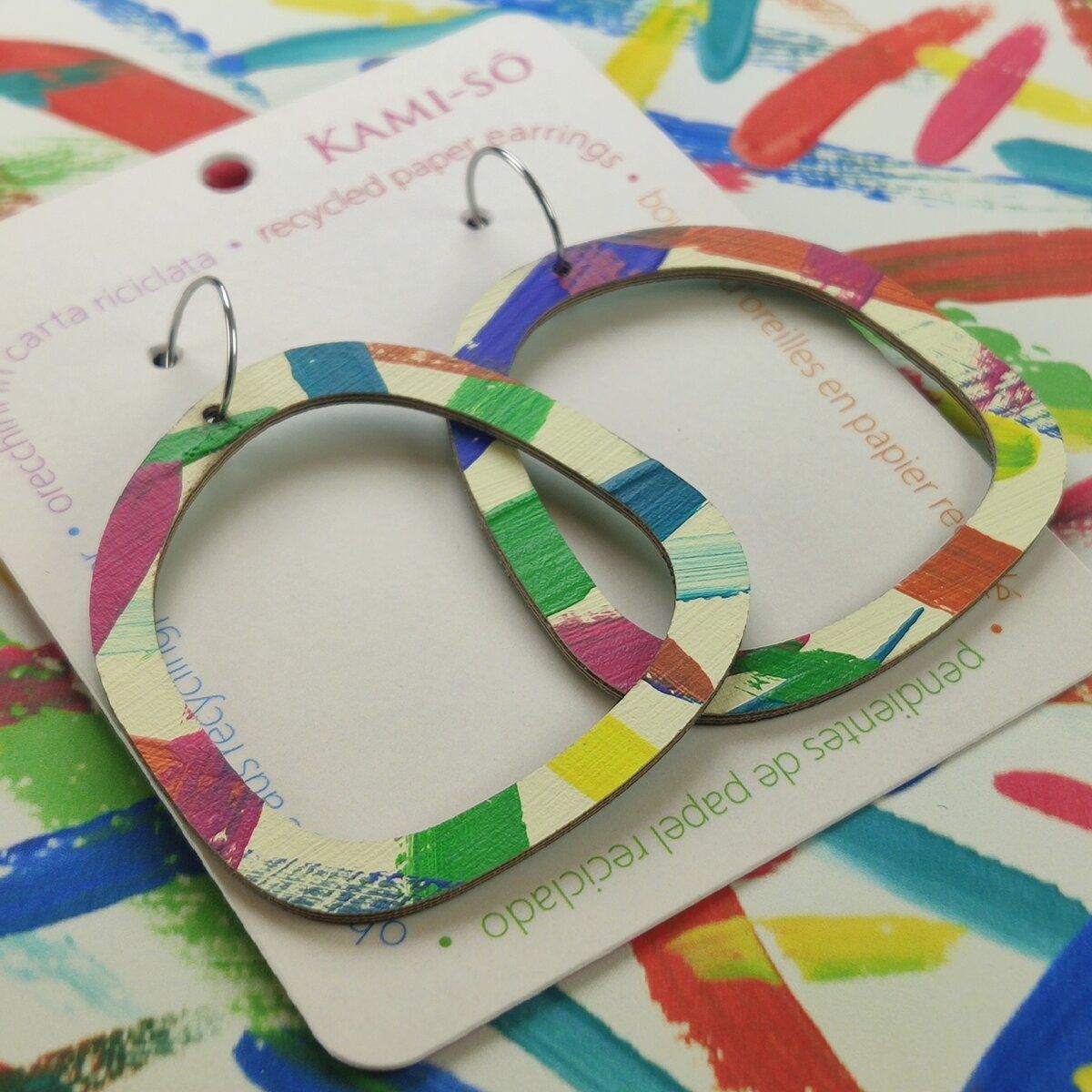 Square Recycled Paper Earrings - Multicolor