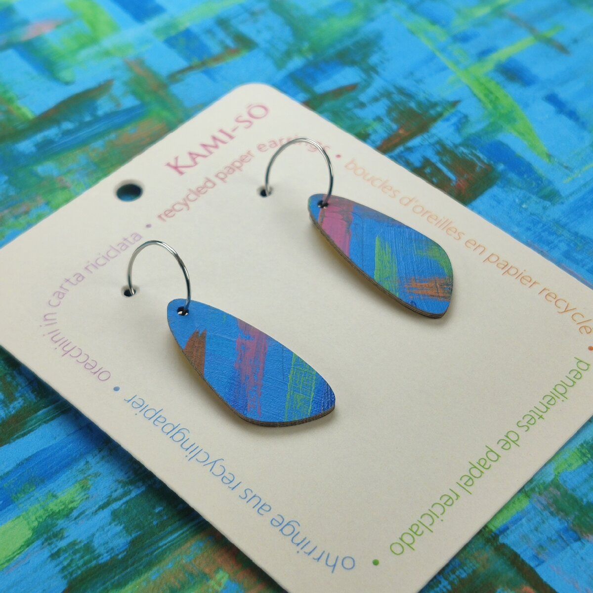Oval Recycled Paper Earrings - Blue