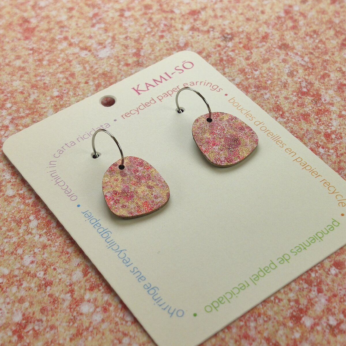 Mini Recycled Paper Earrings - Pink & Gold Speckle