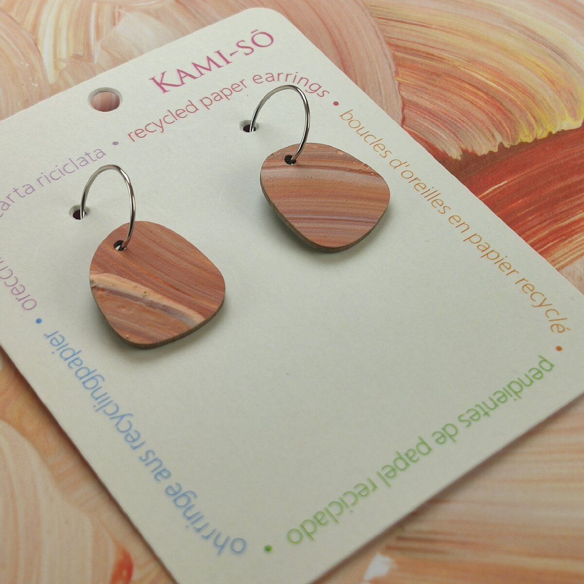 Square Recycled Paper Earrings - Light Brown