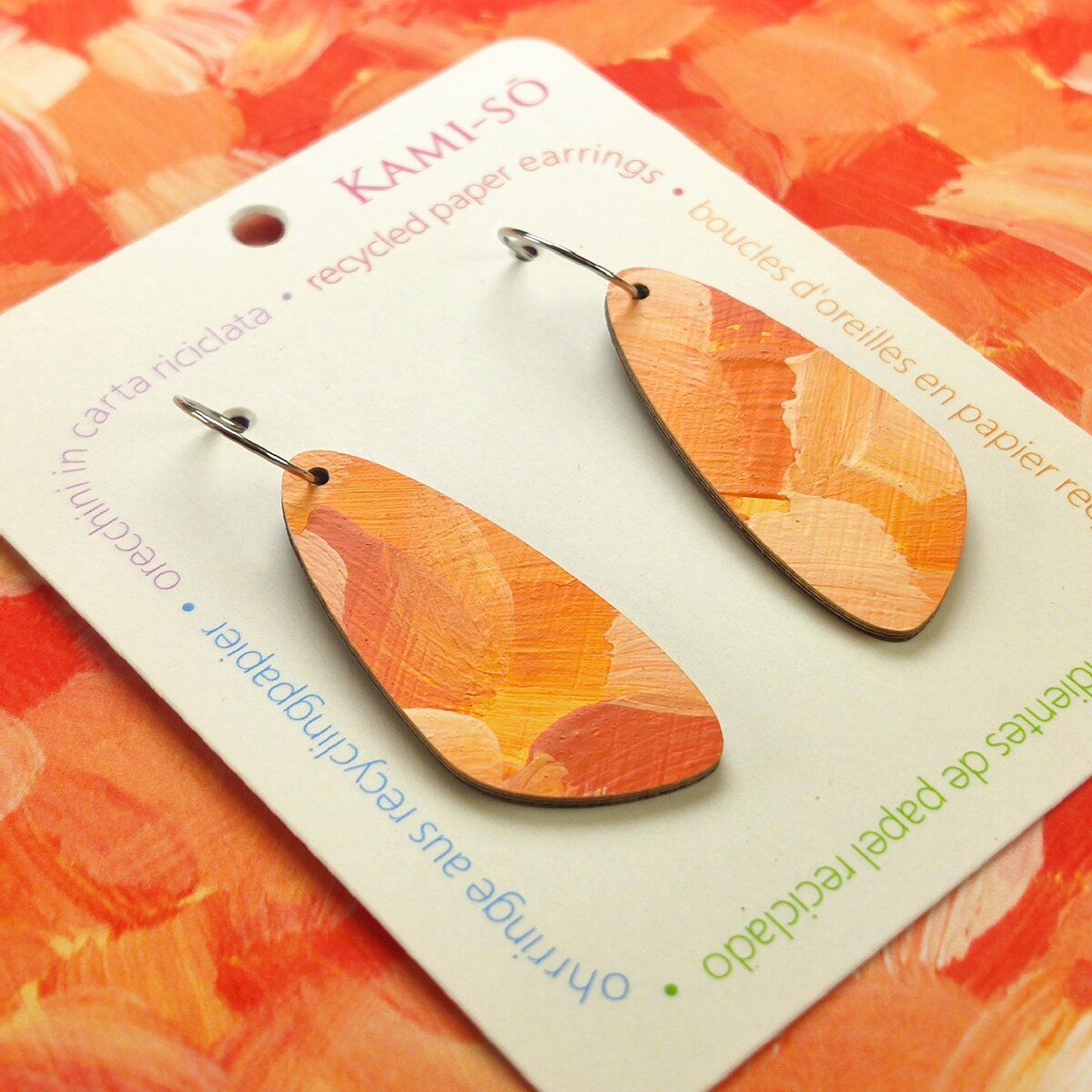 Oval Recycled Paper Earrings - Orange