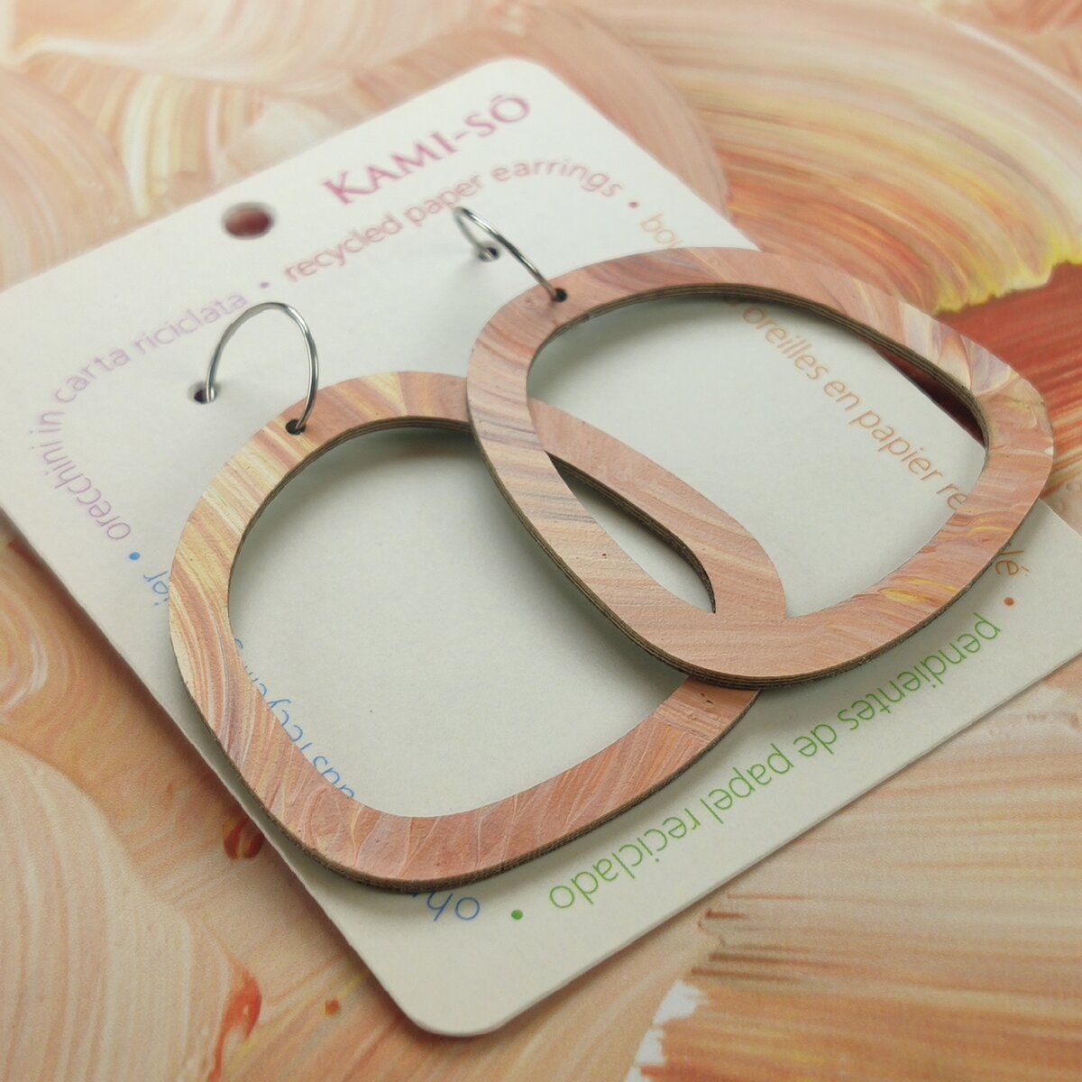 Square Recycled Paper Earrings - Light Brown