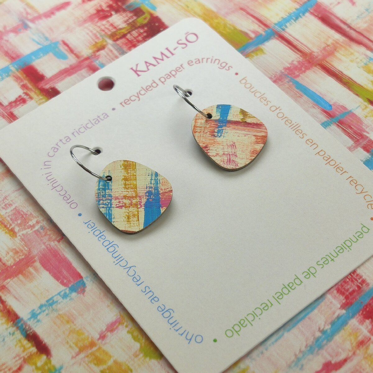 Mini Recycled Paper Earrings - Red, Blue, Pink & Yellow