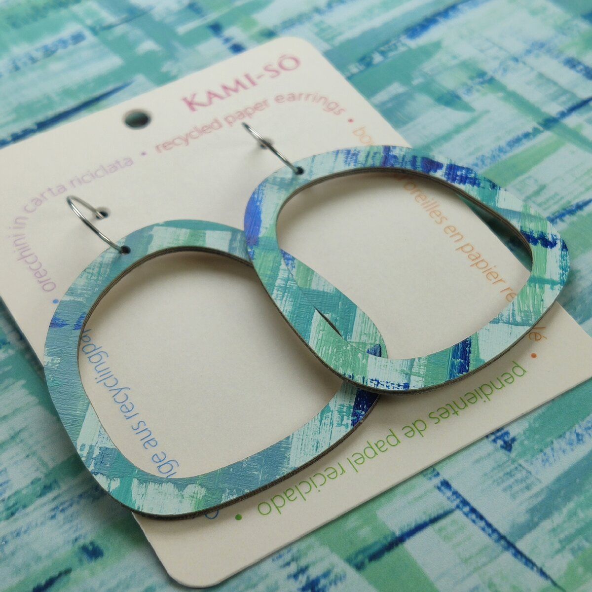 Square Recycled Paper Earrings - Blue & Green