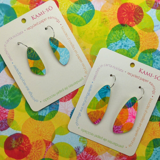 Oval Recycled Paper Earrings - Bright Multicolor