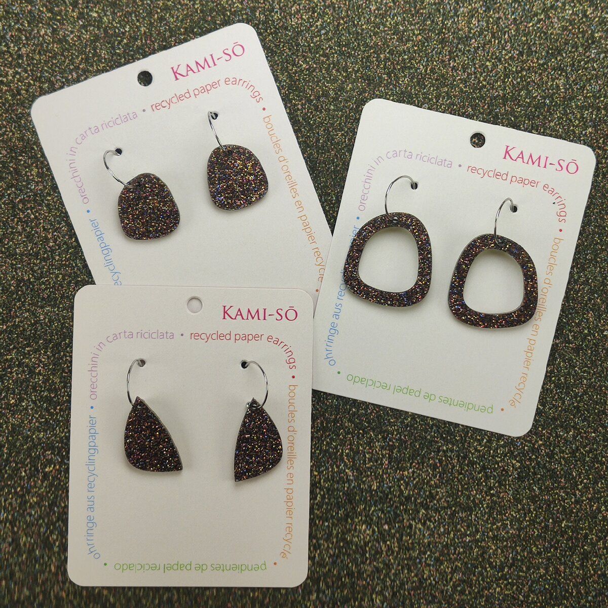 Mini Recycled Paper Earrings - Black Sparkle