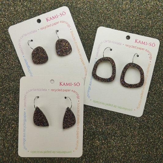 Mini Recycled Paper Earrings - Black Sparkle