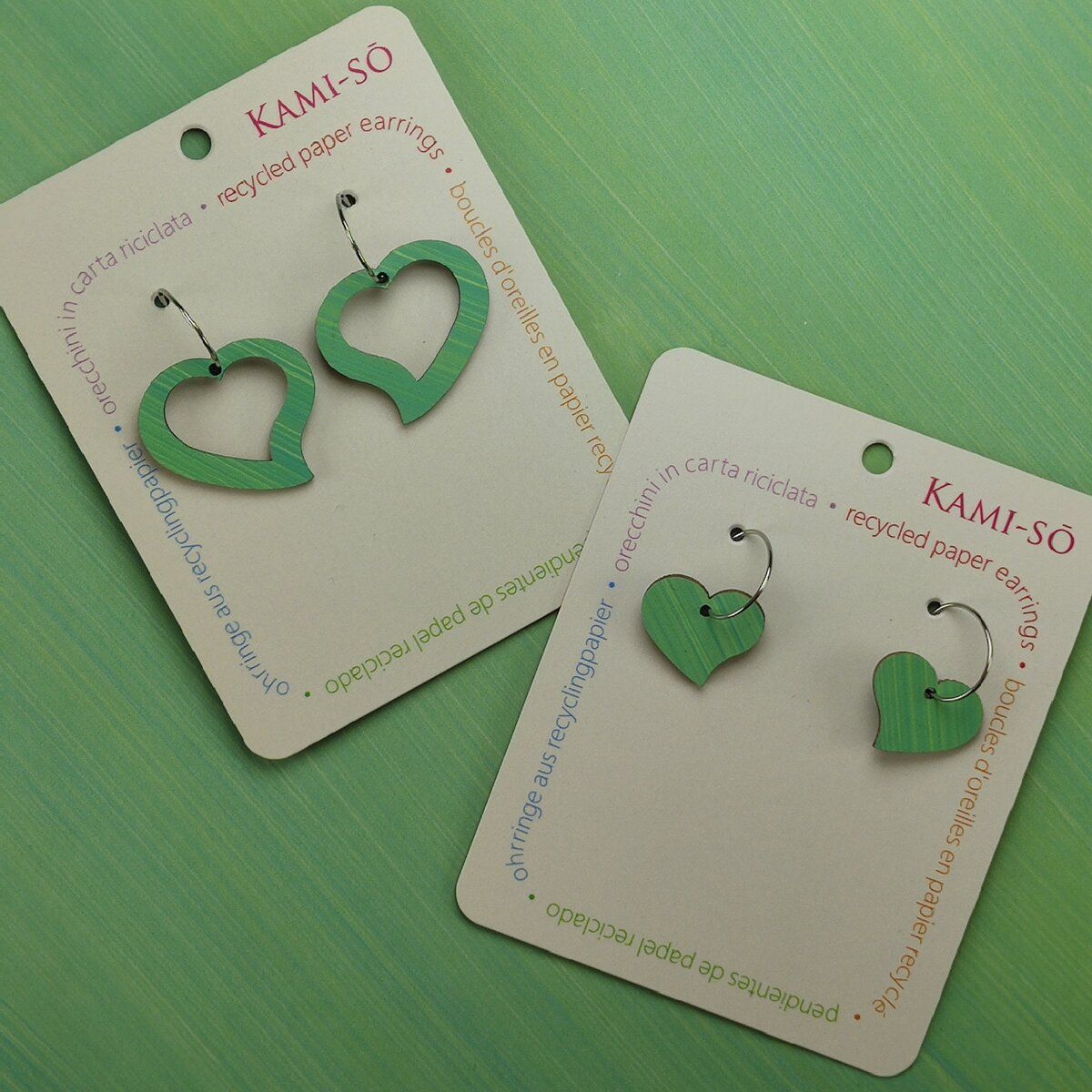 Heart Recycled Paper Earrings - Light Green